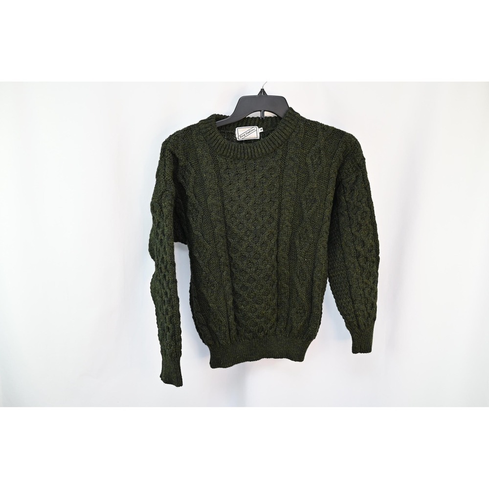 Vintage Kerry Tradition Fisherman Wool Green Sweater Small Cable Knit Irish